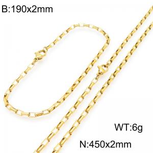 Stainless steel fashionable and simple 2mm long curved gold-plated box chain bracelet necklace two-piece set - KS224894-Z