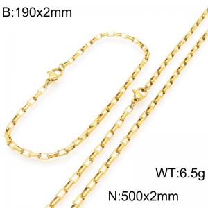 Stainless steel fashionable and simple 2mm long curved gold-plated box chain bracelet necklace two-piece set - KS224895-Z