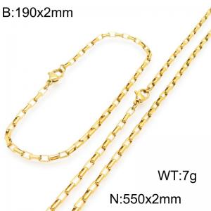 Stainless steel fashionable and simple 2mm long curved gold-plated box chain bracelet necklace two-piece set - KS224896-Z