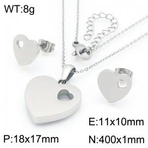 European and American fashion personality stainless steel creative heart-shaped pendant jewelry temperament silver set - KS224945-KFC