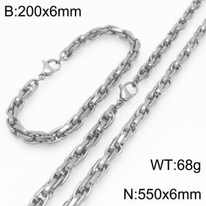Interlinked Chain Stainless Steel Jewelry Set Necklace Bracelet Gold Silver Color - KS225623-Z