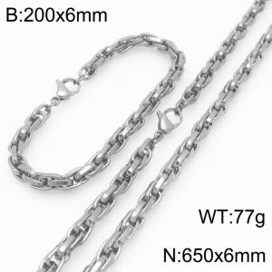Interlinked Chain Stainless Steel Jewelry Set Necklace Bracelet Gold Silver Color - KS225625-Z