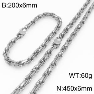 Interlinked Chain Stainless Steel Jewelry Set Necklace Bracelet Gold Silver Color - KS225633-Z