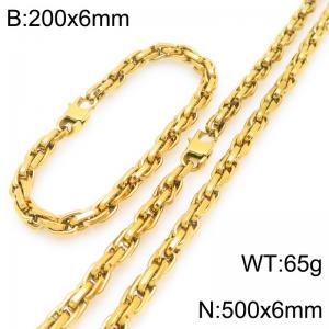 Interlinked Chain Stainless Steel Jewelry Set Necklace Bracelet Gold Silver Color - KS225640-Z
