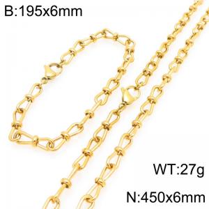 Fashion Stainless Steel Knot Chain Jewelry Set Necklace Bracelet Gold Silver Color - KS225651-Z