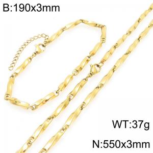 3mm Gold-Plated Stainless Steel Twisted Links 19cm Bracelet&55cm Necklace - KS225728-Z