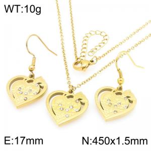 Fashion stainless steel diamond studded heart-shaped earrings and necklace two-piece set - KS226084-Z
