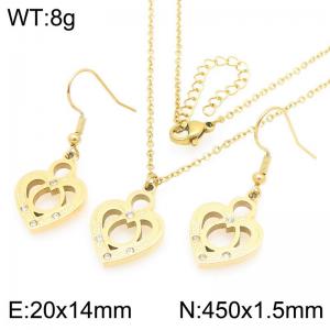 Fashion stainless steel diamond studded heart-shaped earrings and necklace two-piece set - KS226085-Z