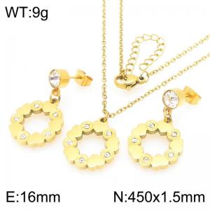 Fashion stainless steel heart-shaped spliced ring earrings and necklace two-piece set - KS226087-Z