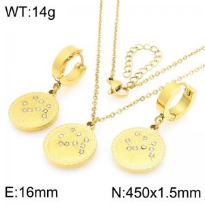 Fashion countryside style stainless steel diamond studded Tree of Life earrings and necklace two-piece set - KS226091-Z