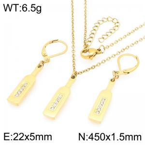 Personalized design stainless steel diamond studded beer bottle earrings necklace two-piece set - KS226093-Z