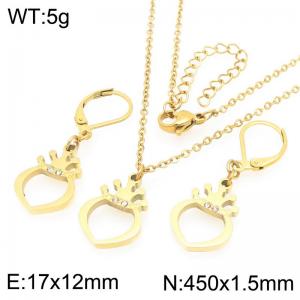 Personalized design stainless steel hollow crown heart-shaped earrings necklace two-piece set - KS226094-Z