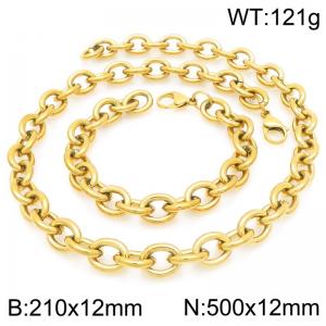 Fashionable and minimalist stainless steel 12mm O-chain gold-plated bracelet and necklace two-piece set - KS226303-Z