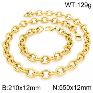 Fashionable and minimalist stainless steel 12mm O-chain gold-plated bracelet and necklace two-piece set - KS226304-Z