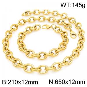 Fashionable and minimalist stainless steel 12mm O-chain gold-plated bracelet and necklace two-piece set - KS226306-Z