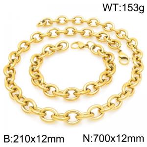 Fashionable and minimalist stainless steel 12mm O-chain gold-plated bracelet and necklace two-piece set - KS226307-Z