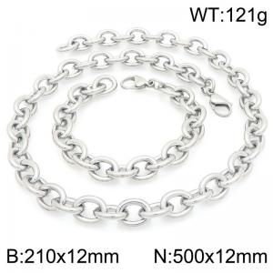 Fashion and minimalist stainless steel 12mm O-chain bracelet and necklace two-piece set - KS226309-Z