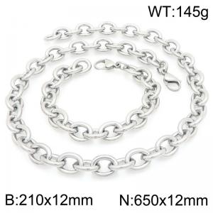 Fashion and minimalist stainless steel 12mm O-chain bracelet and necklace two-piece set - KS226312-Z