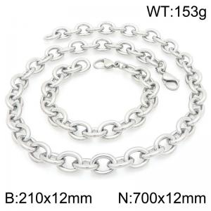 Fashion and minimalist stainless steel 12mm O-chain bracelet and necklace two-piece set - KS226313-Z