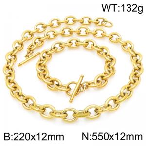 Personalized and trendy stainless steel 12mm O-chain gold-plated bracelet and necklace set, paired with OT buckle - KS226316-Z