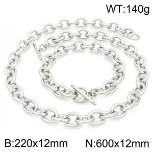 Personalized and trendy stainless steel 12mm O-chain bracelet and necklace two-piece set, paired with OT buckle - KS226321-Z