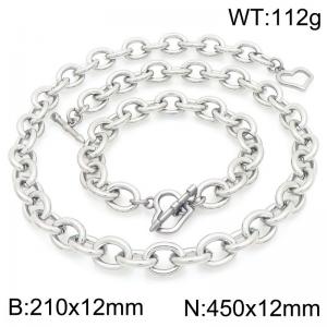 Personalized and trendy stainless steel 12mm O-chain bracelet and necklace set, paired with heart-shaped OT buckle - KS226326-Z