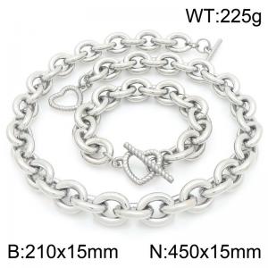 45cm Silver Heart Clasp Stainless Steel Jewelry Set - KS226372-Z