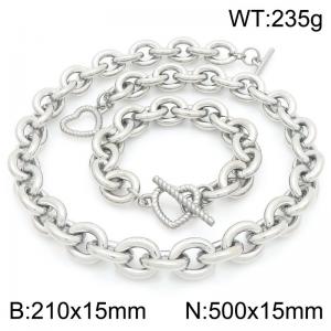 50cm Silver Heart Clasp Stainless Steel Jewelry Set - KS226373-Z