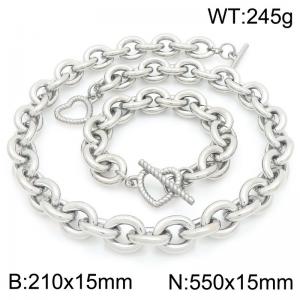 55cm Silver Heart Clasp Stainless Steel Jewelry Set - KS226374-Z