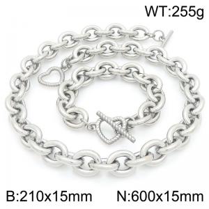 60cm Silver Heart Clasp Stainless Steel Jewelry Set - KS226375-Z