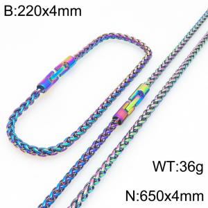 Fashionable and personalized stainless steel color 4mm flower basket chain two-piece set, paired with circular jewelry buckle - KS226593-KFC