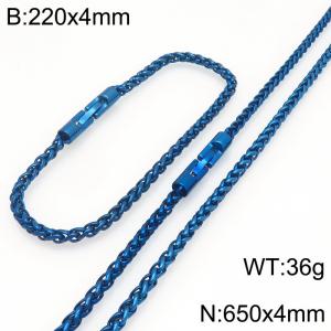 Fashionable and personalized stainless steel blue 4mm flower basket chain two-piece set, paired with round jewelry buckle - KS226594-KFC