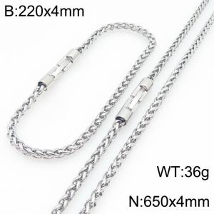 Fashionable and personalized stainless steel silver 4mm flower basket chain two-piece set, paired with round jewelry buckle - KS226595-KFC