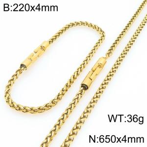 Fashionable and personalized stainless steel gold 4mm flower basket chain two-piece set, paired with round jewelry buckle - KS226597-KFC