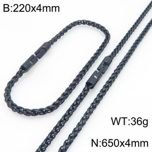 Fashionable and personalized stainless steel black 4mm flower basket chain two-piece set, paired with round jewelry buckle - KS226598-KFC