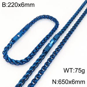 Fashionable and personalized stainless steel blue 6mm flower basket chain two-piece set, paired with a round rotatable jewelry buckle - KS226601-KFC