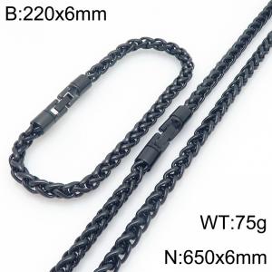 Fashionable and personalized stainless steel black 6mm flower basket chain two-piece set, paired with a round rotatable jewelry buckle - KS226602-KFC