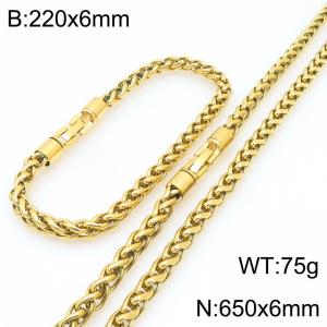 Fashionable and personalized stainless steel gold 6mm flower basket chain two-piece set, paired with a round rotatable jewelry buckle - KS226603-KFC
