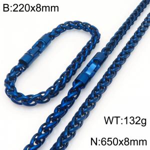 Fashionable and personalized stainless steel blue 8mm flower basket chain two-piece set, paired with a round rotatable jewelry buckle - KS226606-KFC