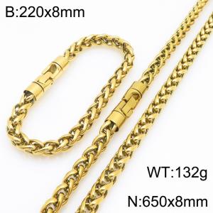 Fashionable and personalized stainless steel gold 8mm flower basket chain two-piece set, paired with a round rotatable jewelry buckle - KS226607-KFC
