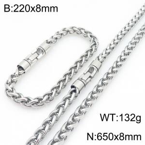 Stylish and personalized stainless steel silver 8mm flower basket chain two-piece set, paired with a round rotatable jewelry buckle - KS226609-KFC