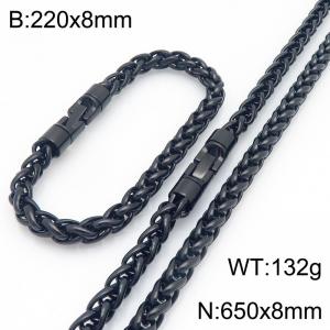 Fashionable and personalized stainless steel black 8mm flower basket chain two-piece set, paired with a round rotatable jewelry buckle - KS226610-KFC