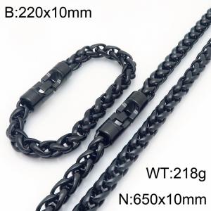 Fashionable and personalized stainless steel black 10mm flower basket chain two-piece set, paired with a round rotatable jewelry buckle - KS226612-KFC