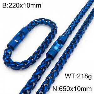 Fashionable and personalized stainless steel blue 10mm flower basket chain two-piece set, paired with a round rotatable jewelry buckle - KS226614-KFC
