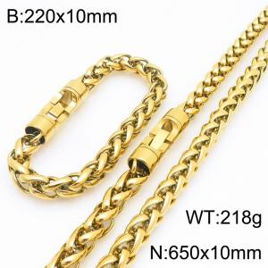 Fashionable and personalized stainless steel gold 10mm flower basket chain two-piece set, paired with a round rotatable jewelry buckle - KS226615-KFC