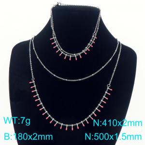 Stainless steel double-layer splicing adhesive matchstick chain bracelet necklace two-piece set - KS226716-Z