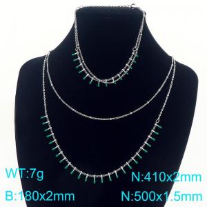 Stainless steel double-layer splicing adhesive matchstick chain bracelet necklace two-piece set - KS226717-Z