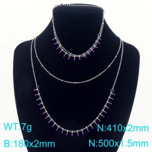 Stainless steel double-layer splicing adhesive matchstick chain bracelet necklace two-piece set - KS226718-Z