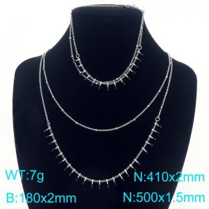Stainless steel double-layer splicing adhesive matchstick chain bracelet necklace two-piece set - KS226719-Z