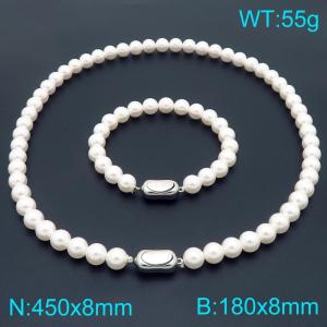Stainless Steel&Pearls Beaded Bracelet-Necklace Set - KS226885-Z